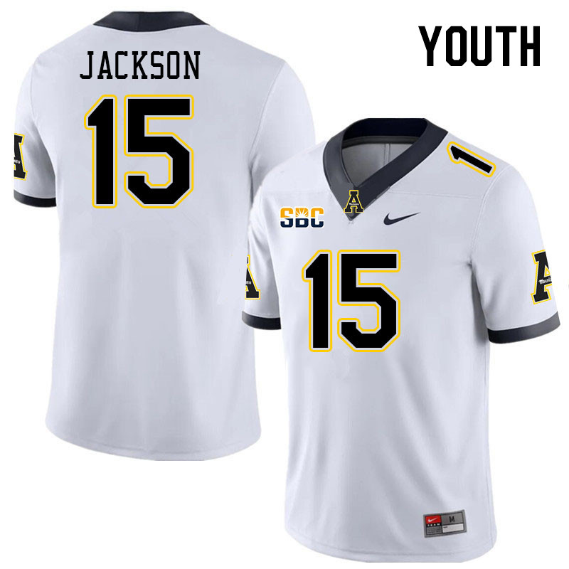 Youth #15 Makai Jackson Appalachian State Mountaineers College Football Jerseys Stitched Sale-White - Click Image to Close